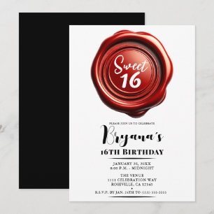 Red Candle Wax Siegel Elegant Klasse Sweet 16 Part Einladung