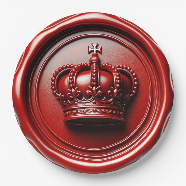 Red Candle Wax Tropfen Siegel Royal Crown Wedding Pappteller (Vorderseite)