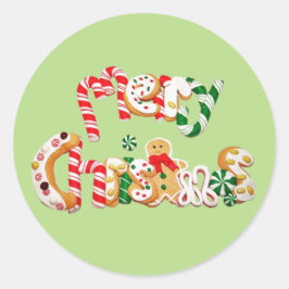 Red Candy Cane Gingerbread Cookie Frohe Weihnachte Runder Aufkleber