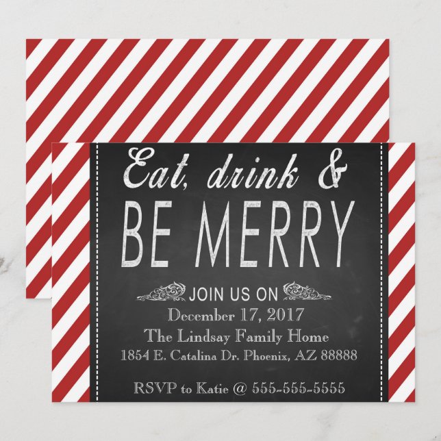 Red Candy Cane Holiday Party Einladung (Vorne/Hinten)