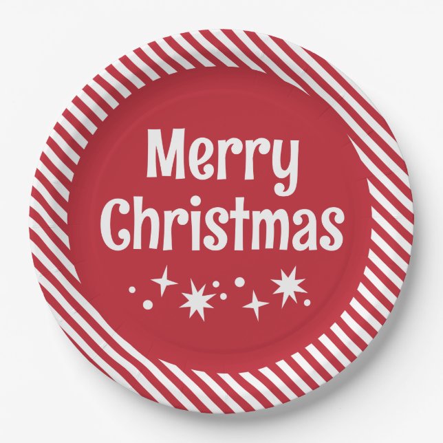 Red Candy Cane Stripe Cocktail Paper Plates Pappteller (Vorderseite)