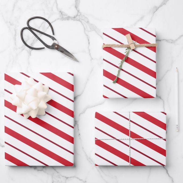 Red Candy Cane Stripes Weihnachtswrapping Paper Geschenkpapier Set (Vorderseite)