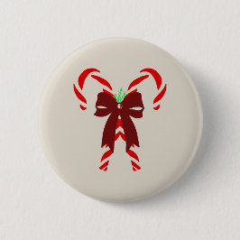 Red Candy Canes with Pine Needles & Bow Button