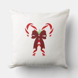 Red Candy Canes with Pine Needles & Bow Kissen