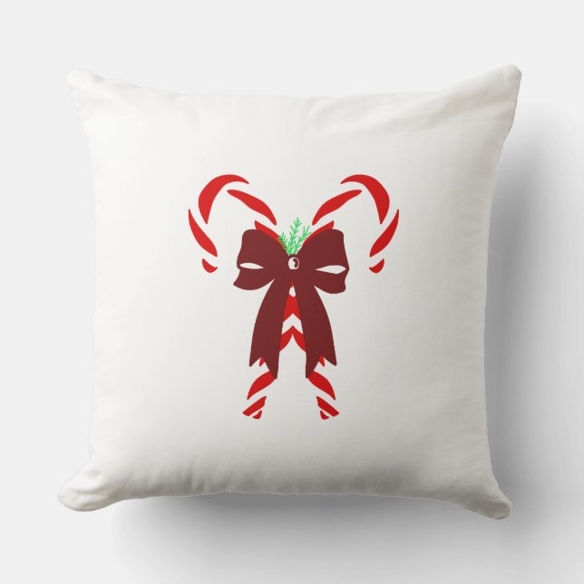 Red Candy Canes with Pine Needles & Bow Kissen (Vorderseite)