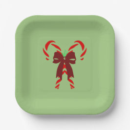 Red Candy Canes with Pine Needles & Bow Pappteller