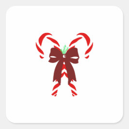 Red Candy Canes with Pine Needles & Bow Quadratischer Aufkleber