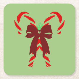 Red Candy Canes with Pine Needles & Bow Rechteckiger Pappuntersetzer