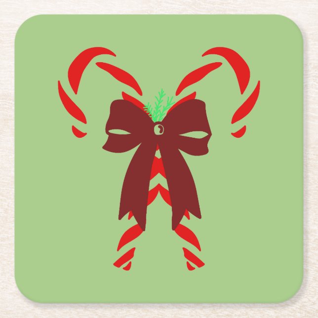 Red Candy Canes with Pine Needles & Bow Rechteckiger Pappuntersetzer (Vorderseite)