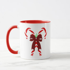 Red Candy Canes with Pine Needles & Bow Tasse