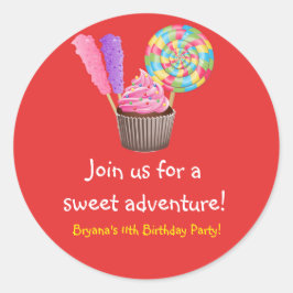 Red Candyland Candy Cupcake Geburtstagsparty Stick Runder Aufkleber