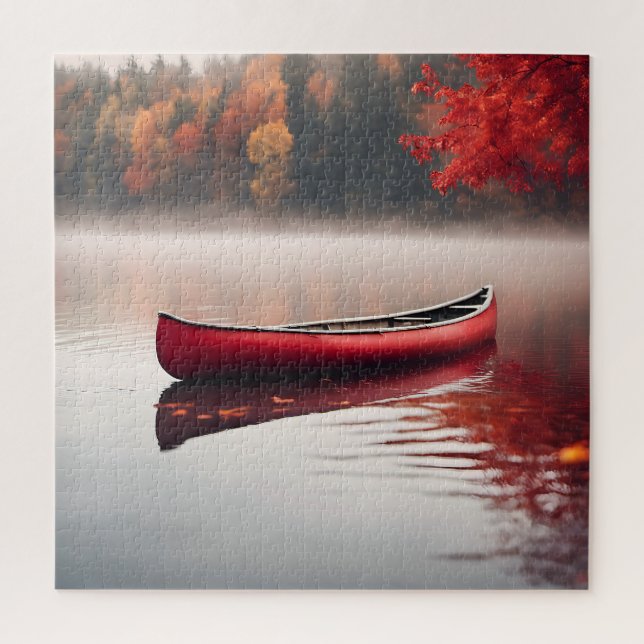 Red Canoe auf Herbstsee (Vertikal)