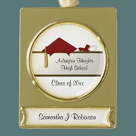 Red Cap Graduation Banner Ornament