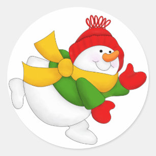 Red Cap Snowman Round Stickers