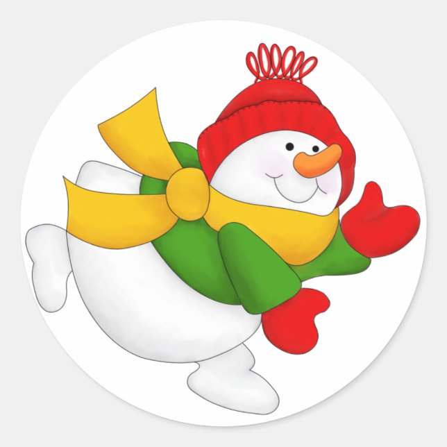 Red Cap Snowman Round Stickers (Vorderseite)