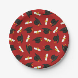Red Caps Diplomas Pattern Graduation Party Pappteller