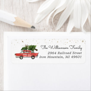 Red Car   Christmas Return Address Label