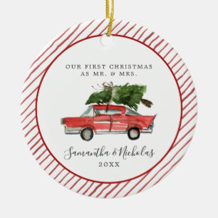 Red Car   Erste Weihnachten als Herr & Mrs. Keramik Ornament