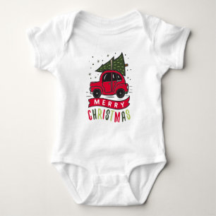 Red Car Frohe Weihnachtsbaum Farbenfrohe Sonne  Baby Strampler