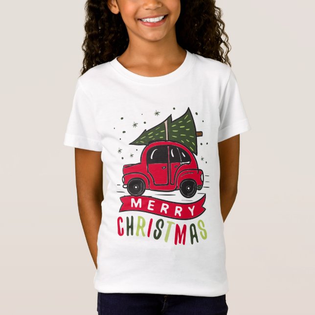 Red Car Frohe Weihnachtsbaum Farbenfrohe Sonne T-Shirt (Vorderseite)