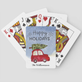 Red Car Happy Holidays Personalisiert Spielkarten