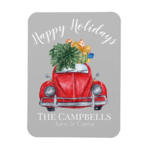 Red Car mit Weihnachtsbaum individuell anpassbar Magnet