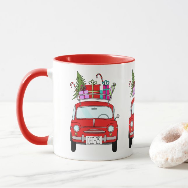 Red Car mit Weihnachtsgeschenke Tasse (Mit Donut)