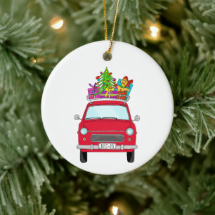Red Car mit Weihnachtsgeschenken Keramik Ornament