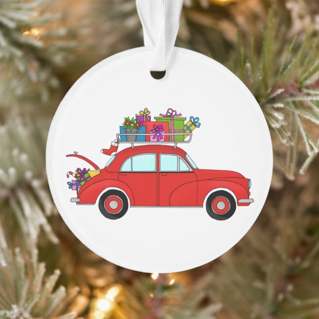 Red Car mit Weihnachtsgeschenken Ornament (Baum)