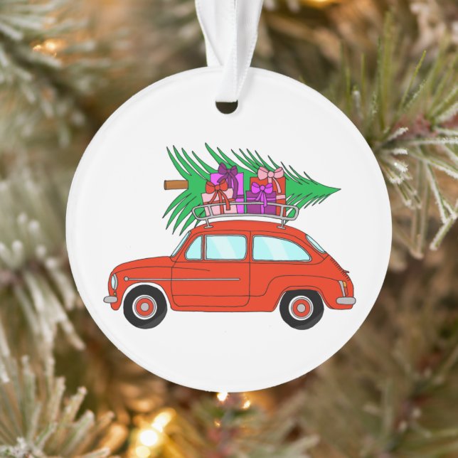 Red Car mit Weihnachtsgeschenken Ornament (Baum)