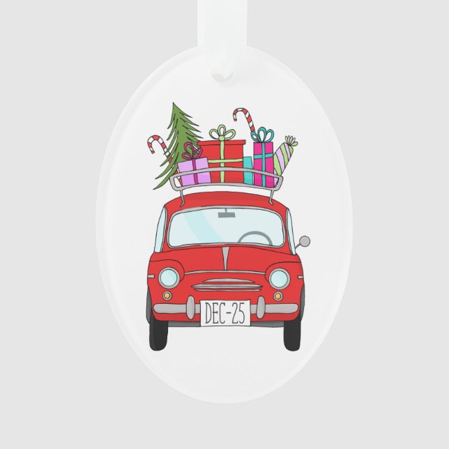 Red Car mit Weihnachtsgeschenken Ornament (Vorderseite)