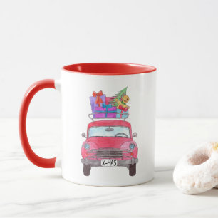 Red Car mit Weihnachtsgeschenken Wasserfarbe Tasse