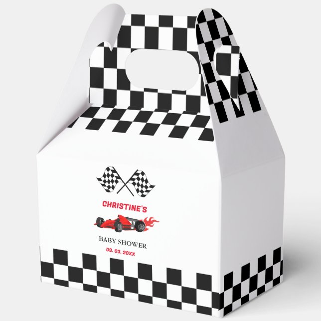 Red Car Race Baby Dusche Geschenkschachtel (Rückseite)