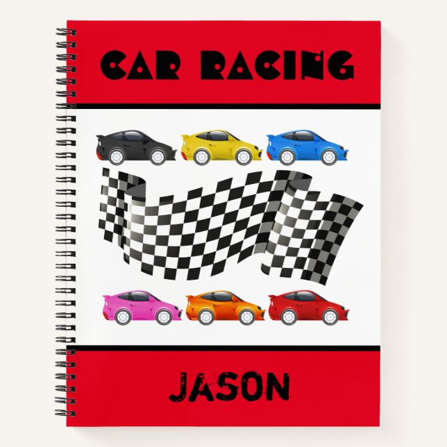 Red Car Racing Theme Spiral Notebook Notizbuch (Vorderseite)