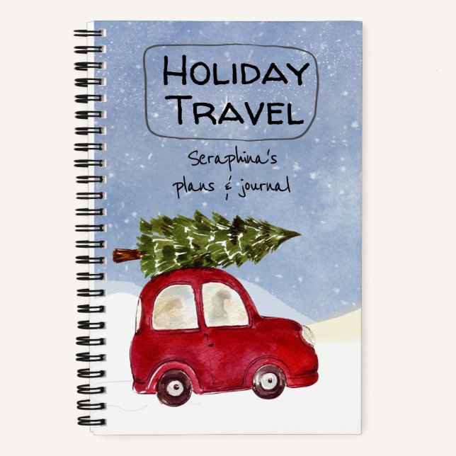 Red Car Weihnachtsbaum Reisen Notizbuch (Vorderseite)