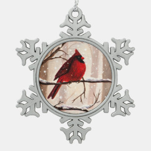 Red Cardianal Weihnachtsschmuck Schneeflocken Zinn-Ornament