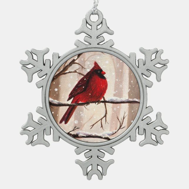 Red Cardianal Weihnachtsschmuck Schneeflocken Zinn-Ornament (Vorderseite)