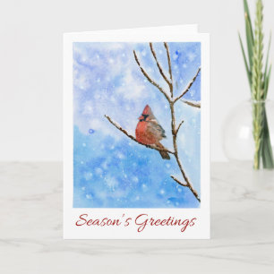 Red Cardinal Bird   carte de Noël aquarelle