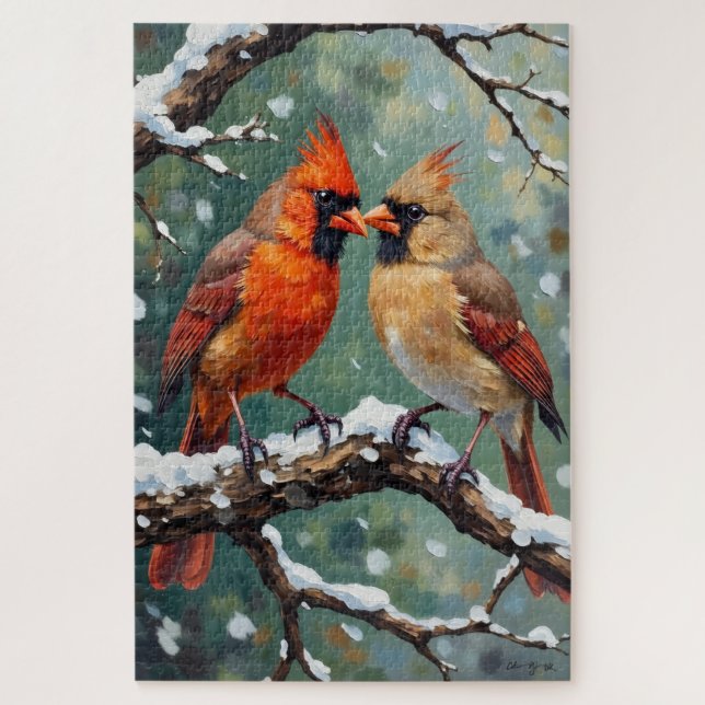Red Cardinal Bird Couple Valentine's Gift (Vertikal)