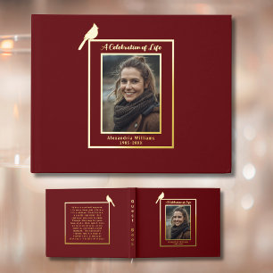 Red Cardinal Bird Real Foil Funeral Livre d'or