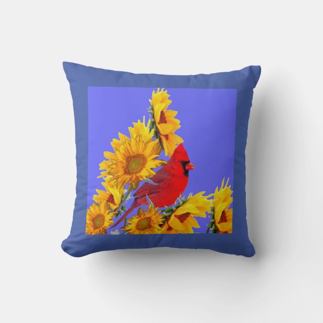 RED CARDINAL BIRD YELLOW SUNFLOWERS ART KISSEN (Vorderseite)