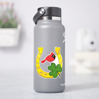 Red Cardinal in Golden Horseshoe with Shamrock Aufkleber