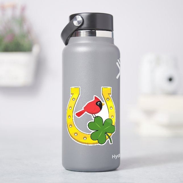 Red Cardinal in Golden Horseshoe with Shamrock Aufkleber (HydroFlask)