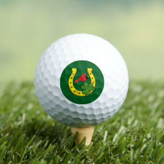Red Cardinal in Golden Horseshoe with Shamrock Golfball