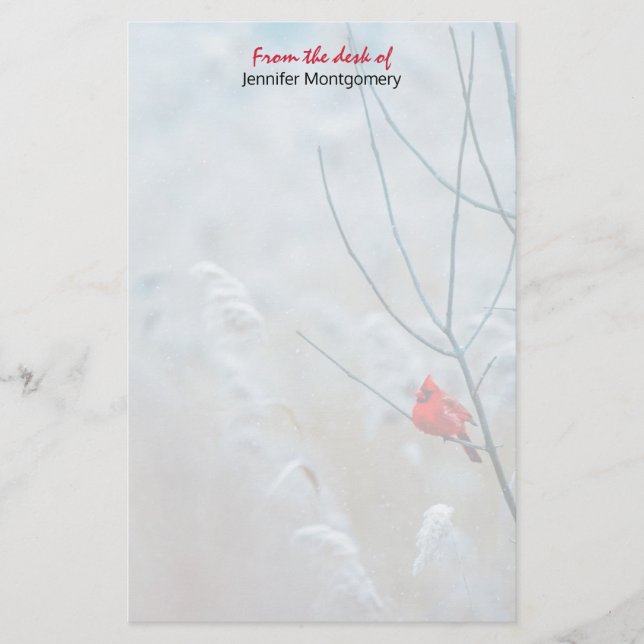 Red Cardinal in Winter Nature Foto von Christmas Briefpapier (Vorderseite)