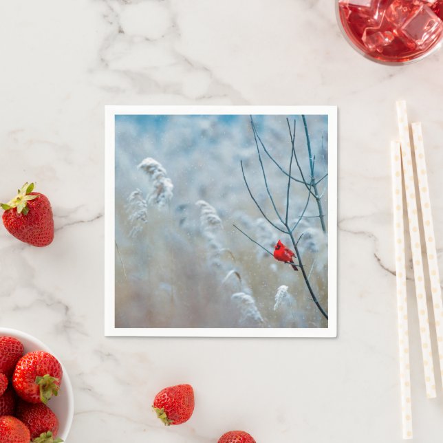 Red Cardinal in Winter Nature Foto von Christmas Serviette (Beispiel)