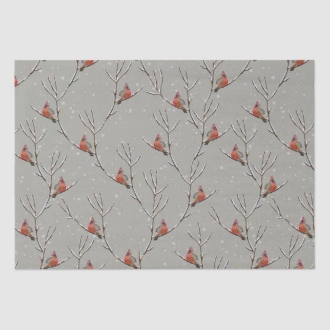 Red Cardinal Perched, wir haben Tree Branch Tissue Seidenpapier (Vorderseite)