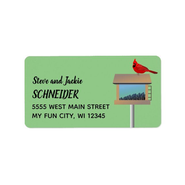 Red Cardinal Sitting On Bird Feeder Address Label Adressaufkleber (Vorne)