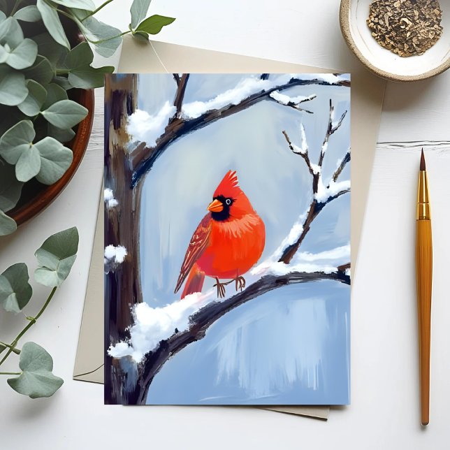 Red Cardinal | Winter Holiday Watercolor Painting Postkarte (Von Creator hochgeladen)