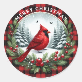 Red Cardinal with Holly Berries Runder Aufkleber